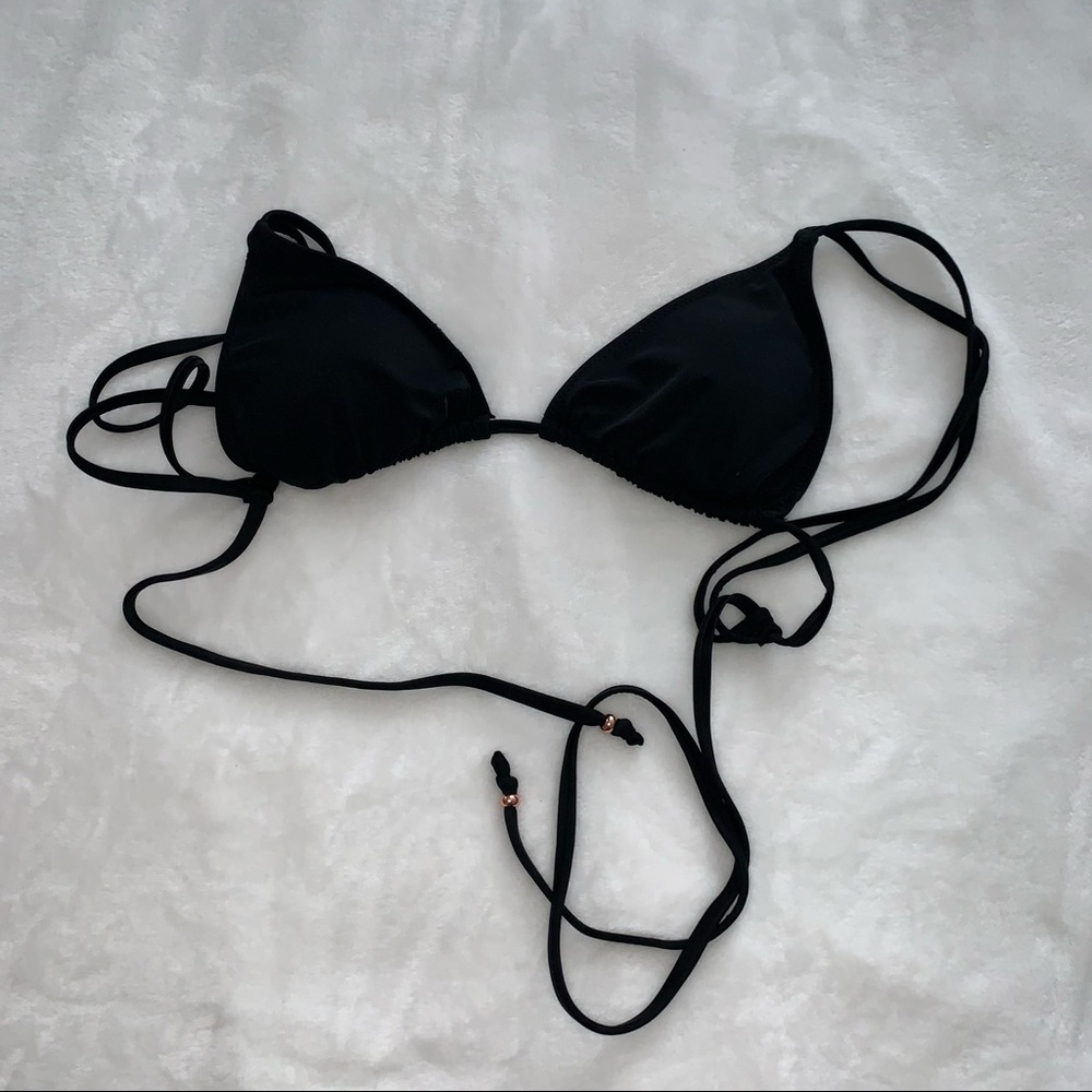white fox black bikini top
